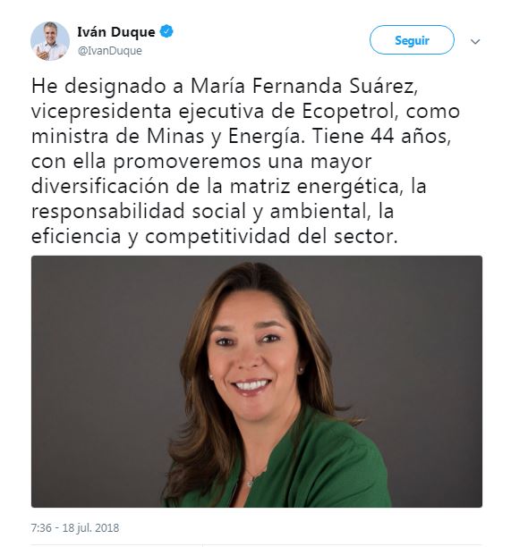 María Fernanda Suárez nueva ministra de Minas y Energía