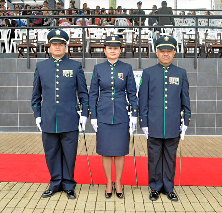 Sargento mayor Fabio Arturo Marroquín Úsuga, comisario Claudia Milena Rodríguez Ramírez y sargento mayor César Augusto Montes Pa