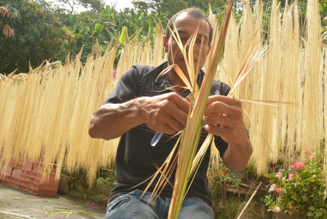 En el patio de la casa se desorilla o se le sacan los bordes que sirven de guía para las agujas. A esto se le denomina ripear.