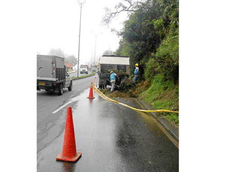Por la Avenida Centenario, entrada a Manizales, también cayó cobertura vegetal ante la intensidad de las lluvias. 
