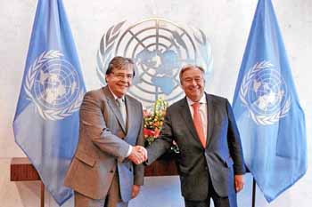 El ministro de Relaciones Exteriores de Colombia, Carlos Holmes Trujillo, se reunió con el secretario general de Naciones Unidas