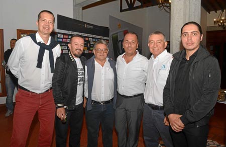 Juan Carlos Salazar Gómez; John Vásquez Velásquez; Fabio Aristizábal Gómez, presidente de la Liga Caldense de Fútbol; Luis Eduar