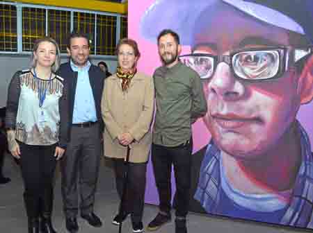 Paula Ravagli Molina, Andrés Felipe Betancourth López, Clara Lucía López de Estrada y Jorge Giraldo (Tonra), artista de la expos