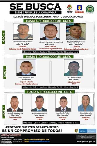 Las autoridades responsabilizan a estos sujetos de la escalada de violencia en el norte del Cauca.