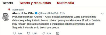 Tweet de Uribe.