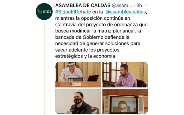 Que no se note el sesgo Foto | Cortesía | LA PATRIA Manizales. A quien maneja la cuenta de Twitter de la Asamblea de Caldas @asa