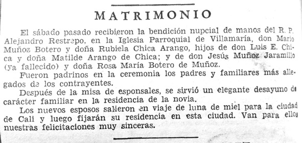 Mario Muñoz Botero y Rubiela Chica Arango