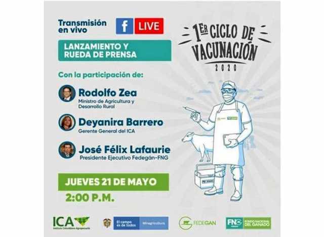 Primer ciclo de vacunación Bogotá. A partir de las 2:00 p.m. de hoy, por Facebook Live, el ministro de Agricultura, Rodolfo Zea;