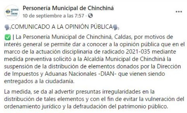 Actuación Personería de Chinchiná