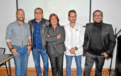 Juan Carlos Acevedo Ramos, Julio César Correa Díaz, Teresa González García y Carlos Mario Uribe, poetas invitados, y Alejandro A