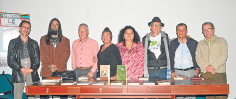 Carlos Mario Uribe, Ibán de Jesús Alarcón Marín y Jorge Eliécer Triviño Rincón, poetas; Miriam Torres Bonnet, coordinadora del e