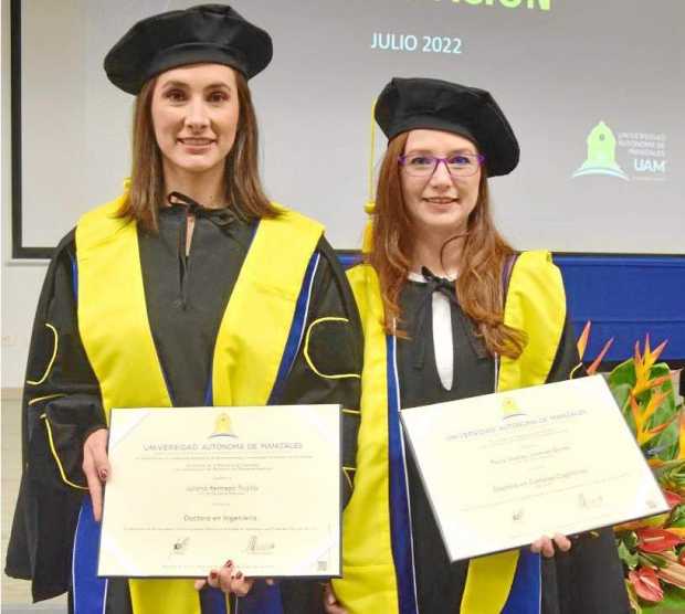 La Universidad Autónoma de Manizales graduó a Juliana Restrepo Trujillo del doctorado en Ingeniería y a Paula Andrea Jiménez, de