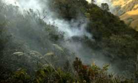 Bomberos Voluntarios de Salamina trabajan para apagar las llamas. 