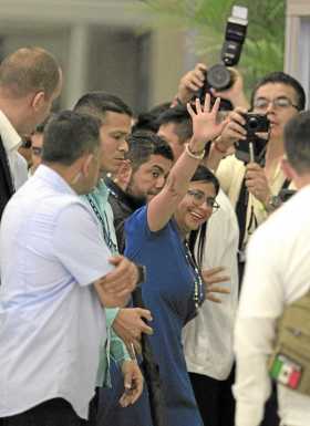La canciller de Venezuela; Delcy Rodríguez, sale de la de la tercera plenaria de Ministros de Relaciones Exteriores de la 47 Asa