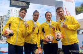 La triatleta caldense Maira Alejandra Vargas ganó dos medallas de oro y una de plata en los Juegos Bolivarianos. Colombia domina