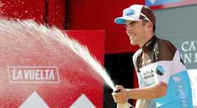 El francés Tony Gallopin (Ag2r) en el podio tras imponerse vencedor de la séptima etapa de la Vuelta a España