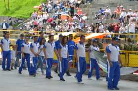 Un montaje teatral en la inauguración de la inauguración de los Juegos Deportivos empresariales en el Patinódromo de Manizales.