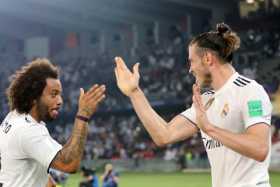 La celebración de Gareth Bale con Marcelo. Real Madrid ganó sin descuidos y está en la final del Mundial.