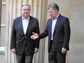Sobre las 3:00 de la tarde de este sábado inició la reunión oficial entre Juan Manuel Santos y Antonio Guterres.