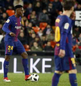 Yerri Mina durante el partido de vuelta de la semifinal de la Copa del Rey.