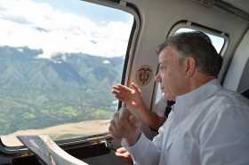 El presidente de la República, Juan Manuel Santos, en su visita de inspección a la zona de influencia de Hidroituango, afectada 