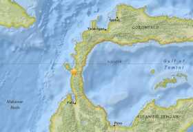 Imagen de un mapa que muestra el epicentro del terremoto de magnitud 6,1 