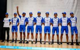 El grupo deportivo de Supergiros Alcaldía de Manizales que competirá desde hoy en la Vuelta de la Juventud.