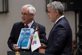 El presidente de Chile, Sebastián Piñera (i), participa ayer junto a su homólogo colombiano, Iván Duque (d), en una rueda de pre