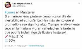 Estado del clima para este lunes en Manizales