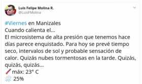 Estado del clima para este viernes en Manizales