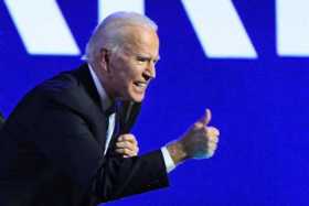 El presidente electo, Joe Biden, durante el evento de celebración afuera del Chase Center en Wilmington, Delaware, EE. UU.