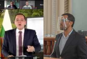 Carlos Mario Marín en la sesión virtual del Concejo de Manizales y Luis Carlos Velásquez en la sesión presencial en la Asamblea 