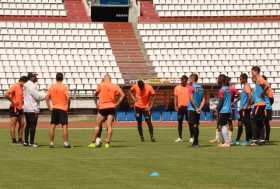 Entrenamiento del Once Caldas en febrero, antes de comenzar la pandemia. 