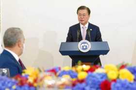 El presidente surcoreano, Moon Jae-in, recibió ayer a su homólogo colombiano, Iván Duque.