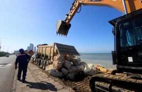 Trabajos de protección costera que se adelantan en Cartagena.