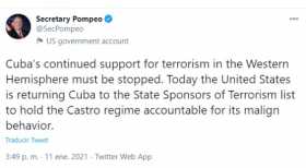 Estados Unidos incluye a Cuba en la lista de patrocinadores del terrorismo