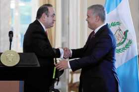 Los presidentes de Guatemala, Alejandro Giammattei, y Colombia, Iván Duque, se reunieron en la Casa de Nariño en Bogotá.