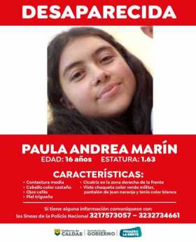 Paula Andrea Marín. La foto la hicieron pública las autoridades para facilitar la búsqueda.