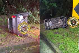 Un carro se volcó en la doble calzada Manizales-Chinchiná