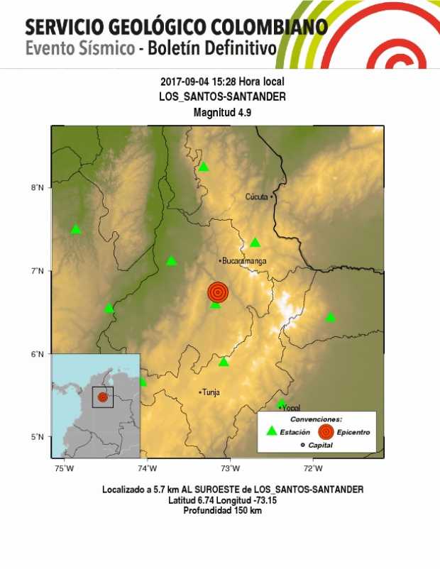 Temblor de 4,9 se registró en el departamento de Santander