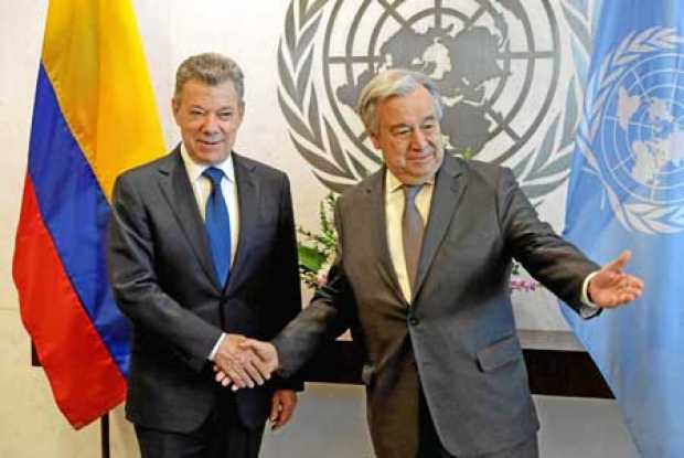 Foto | EFE | LA PATRIA  El presidente, Juan Manuel Santos, junto al secretario general de las Naciones Unidas, Antonio Guterres,
