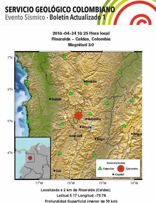 Sismo de 3.0 se presentó en Risaralda (Caldas)