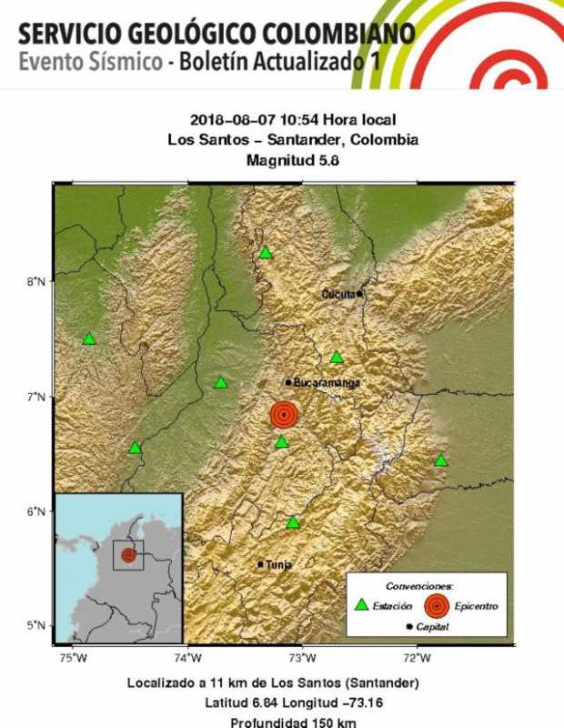 Temblor de 5,8 tuvo epicentro en Los Santos (Santander) 