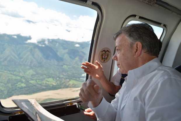 El presidente de la República, Juan Manuel Santos, en su visita de inspección a la zona de influencia de Hidroituango, afectada 