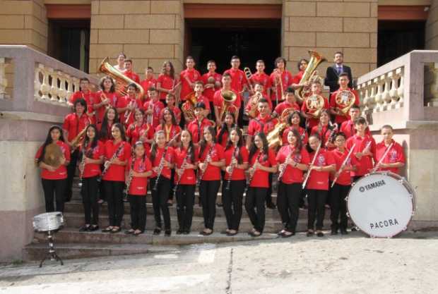 Integrantes de la Banda Estudiantil de la Institución Educativa Marco Fidel Suárez de Pácora.