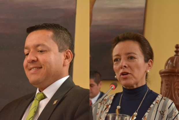Hugo Fernando Moncada, elegido presidente de la Asamblea de Caldas para el 2019, y Blanca Libia Agudelo, segunda vicepresidente.