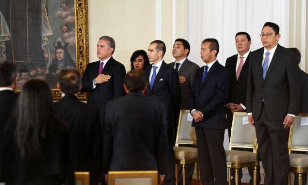 El presidente, Iván Duque, durante la posesión de los magistrados del Consejo Nacional Electoral, entre ellos el caldense Hernán