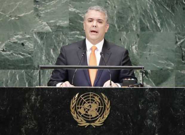 El presidente de Colombia, Iván Duque Márquez, pronuncia su discurso durante el 73 periodo de sesiones de la Asamblea General de
