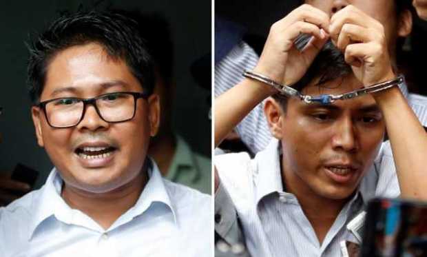 Periodistas de Reuters Wa Lone (izq) y Kyaw Soe Oo.