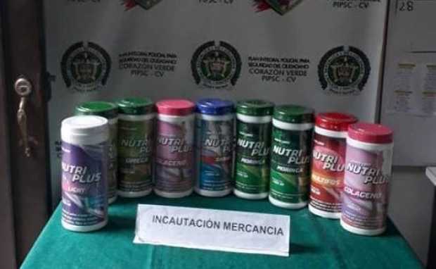 Productos dietarios que incautó la Policía en Risaralda (Caldas).